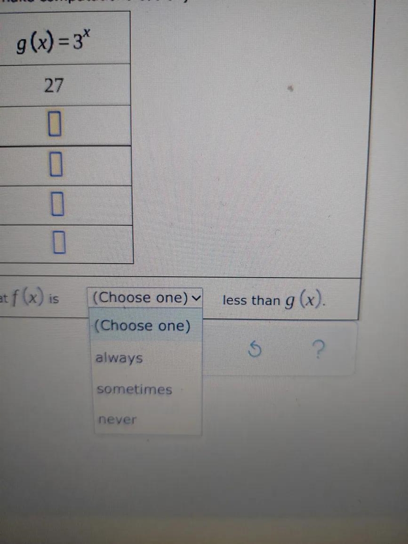 Compare the functions f(x) = 2x® and g(x) = 3' by completing parts (a) and (b). (a-example-2