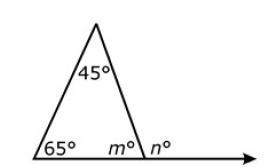 This shows a figure. What is the measure of angle n? 65\degree65° 70\degree70° 110\degree-example-1