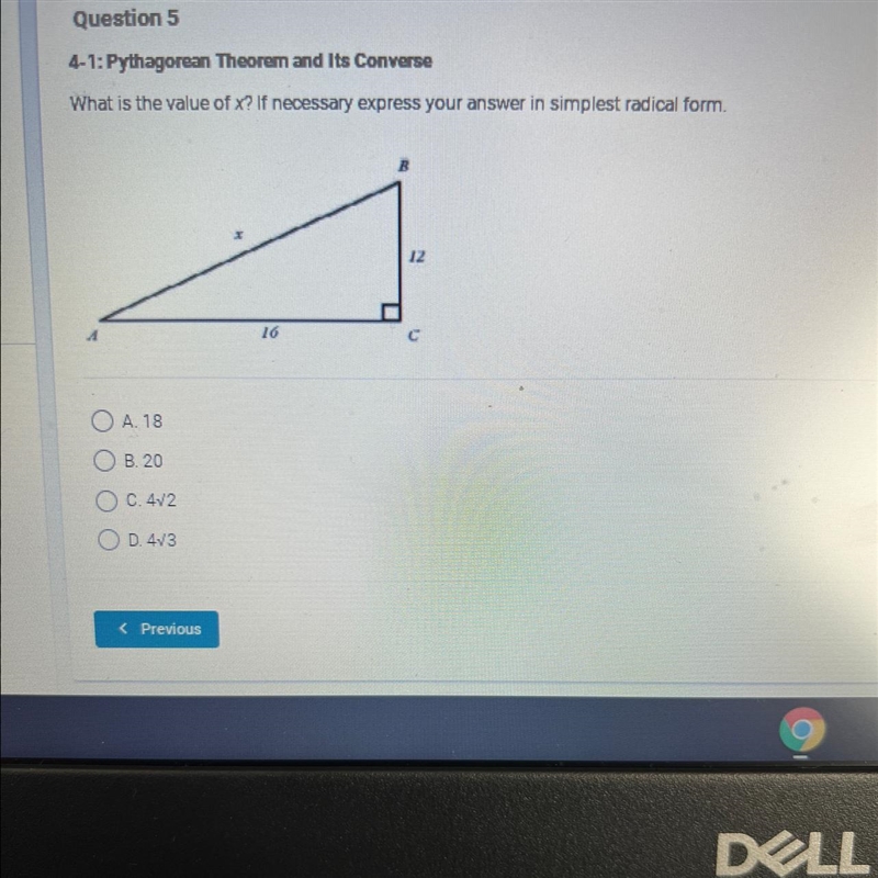 What is the value of x? If necessary express your answer in simplest radical form-example-1