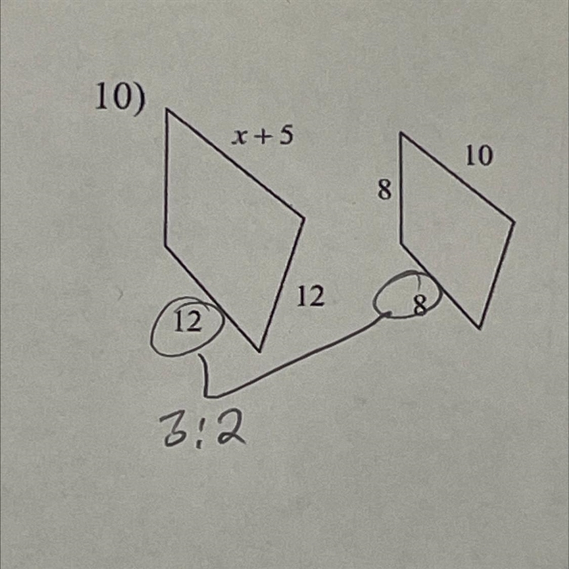 Solve for x. The polygons in the pair are similar. The scale factor is 3:2-example-1