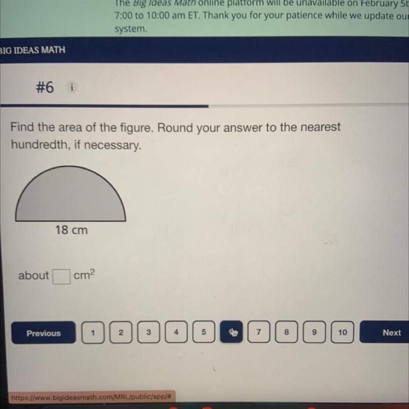 System BIG IDEAS MATH #6 i Find the area of the figure. Round your answer to the nearest-example-1