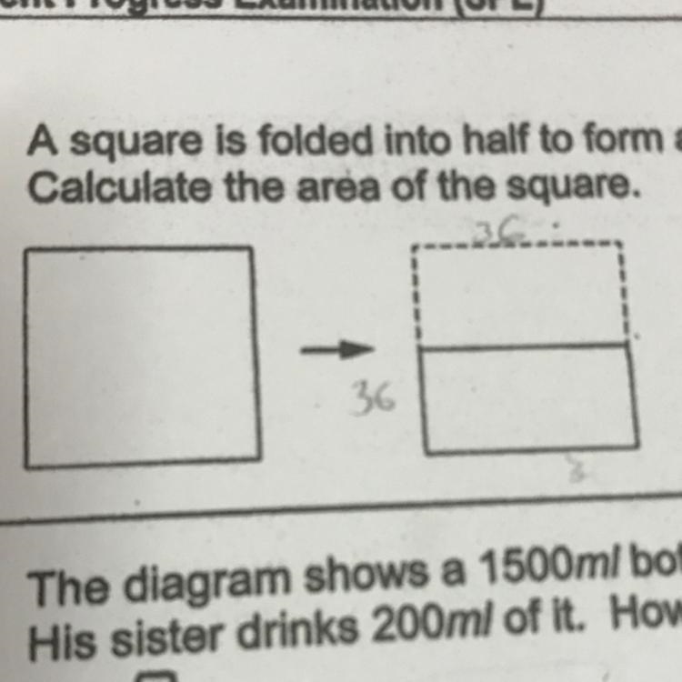 5. MATHEMATICS Year' A square is folded into half to form a rectangle as shown below-example-1