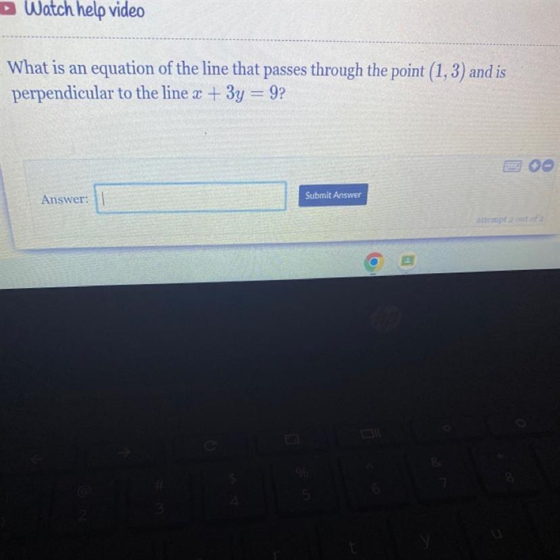 What is an equation of the line that passes through the point (1, 3) and is perpendicular-example-1