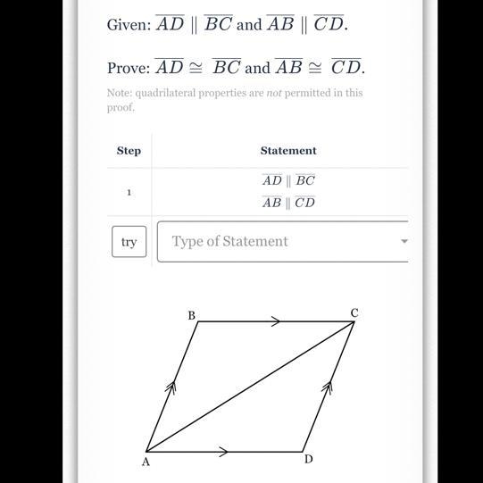 Given: AD∥BC and AB∥CD Prove: AD≅BC and AB≅CD-example-1