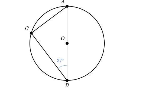 Angle CCC is inscribed in circle OOO. \overline{AB} AB start overline, A, B, end overline-example-1