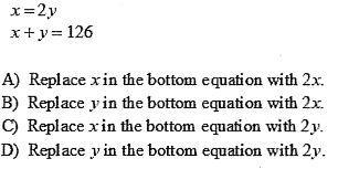 What is the most correct first step to solve the following system by substitution-example-1