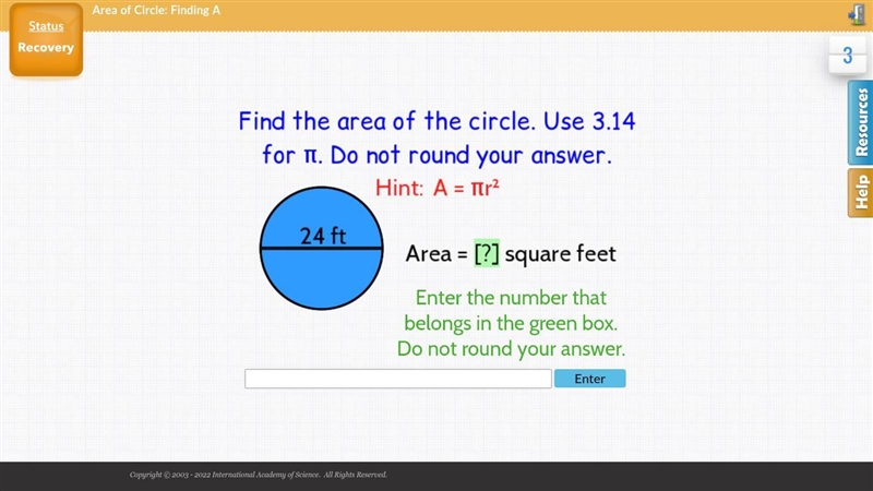 Find the area of a circle-example-1