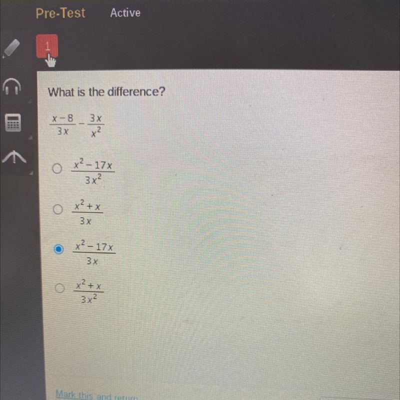 What is the difference? X-8 3x - 3х x2 O x² – 17x 3x2 x²+x 3x x² - 178 3х x²+x x 3x-example-1