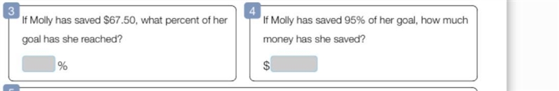 3. if molly has saved $67.50 what percent of her goal has she reached? 4. if molly-example-1