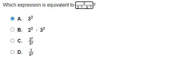 Which expression is equivalent to (1)/(2^(-2)*3^(-2)) ?-example-1