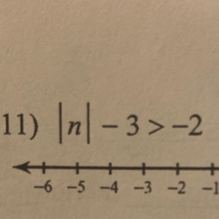 Absolute value Inequalities |n| - 3 > -2 If you can please give an explanation-example-1