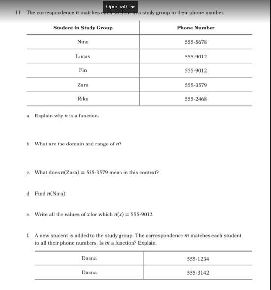 The correspondence n matches each student in a study group to their phone number, why-example-1