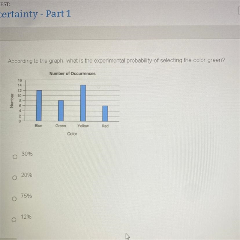 According to the graph, what is the experimental probability of selecting the color-example-1