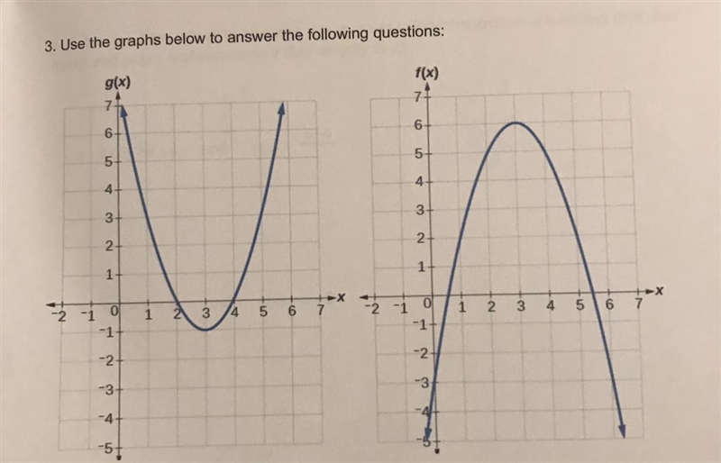 Use the graphs below to answer the following questions: a. g(f(2) b. f(f(1)) c. f-example-1