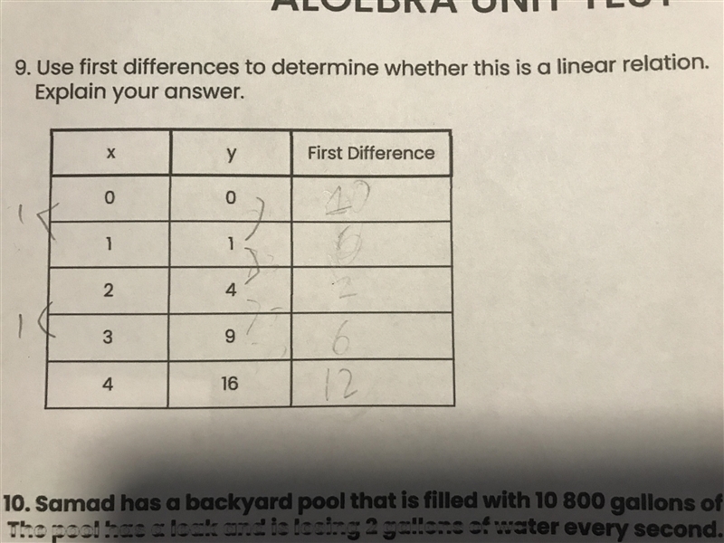 Grade 9 math useing frist diff is this a linear relation yes or no show your work-example-1