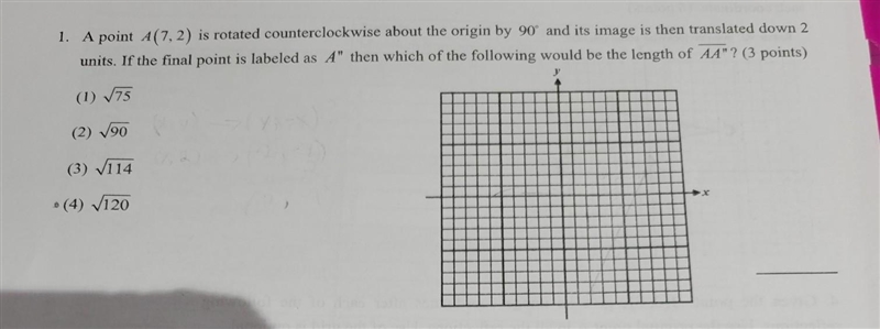 1. A point A(7,2) is rotated counterclockwise about the origin by 90' and its image-example-1