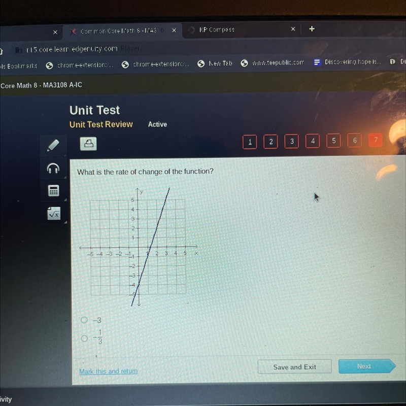 What is the rate of change of the function? -5- 0/- & 4 23 Mark this and return-example-1