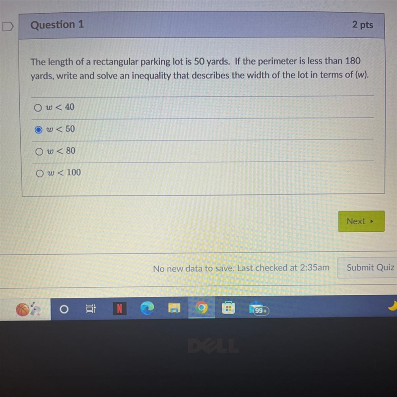 I need to write an solve an inequality that describes the width of the lot in terms-example-1