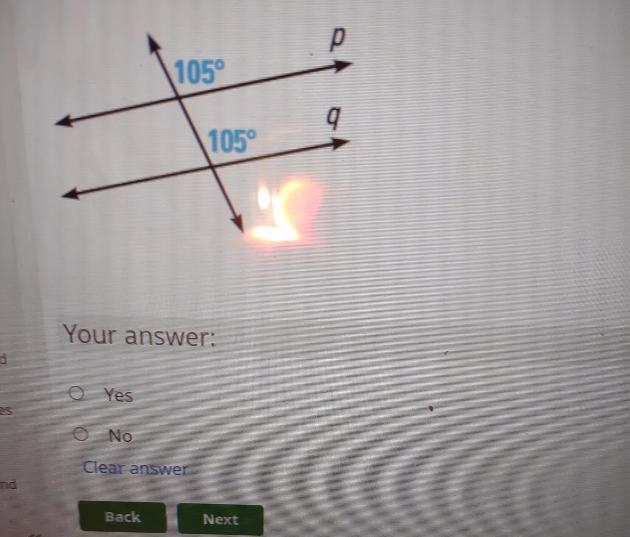 Use the ankle shown to determine if the lines are parallel-example-1