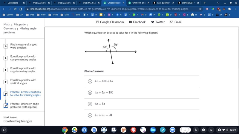 Which equation can be used to solve for x in the following diagram?-example-1