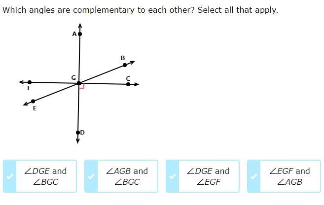 Which angles are complementary to each other?-example-1