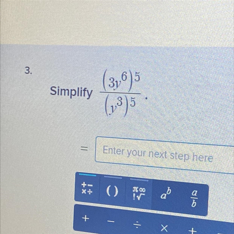 Simplify (3y^6)^5/(y^3)^5-example-1