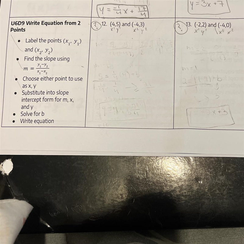 Write equation from 2 points. I need help with 12 and 11.-example-1