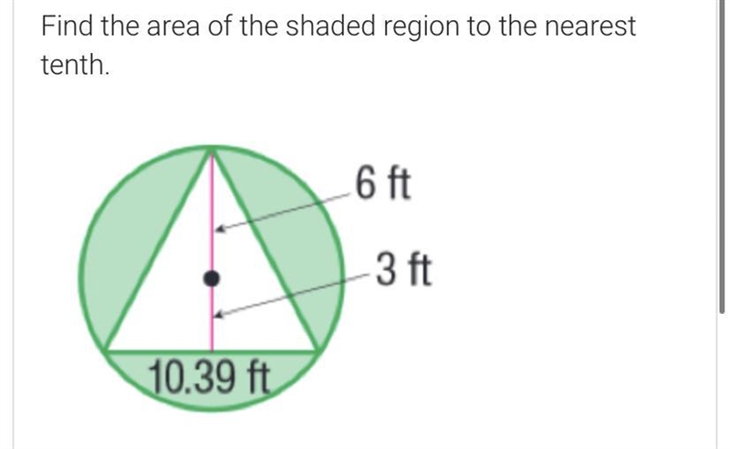 Find the area of the shaded region to the nearest tenth. See picture for full problem-example-1