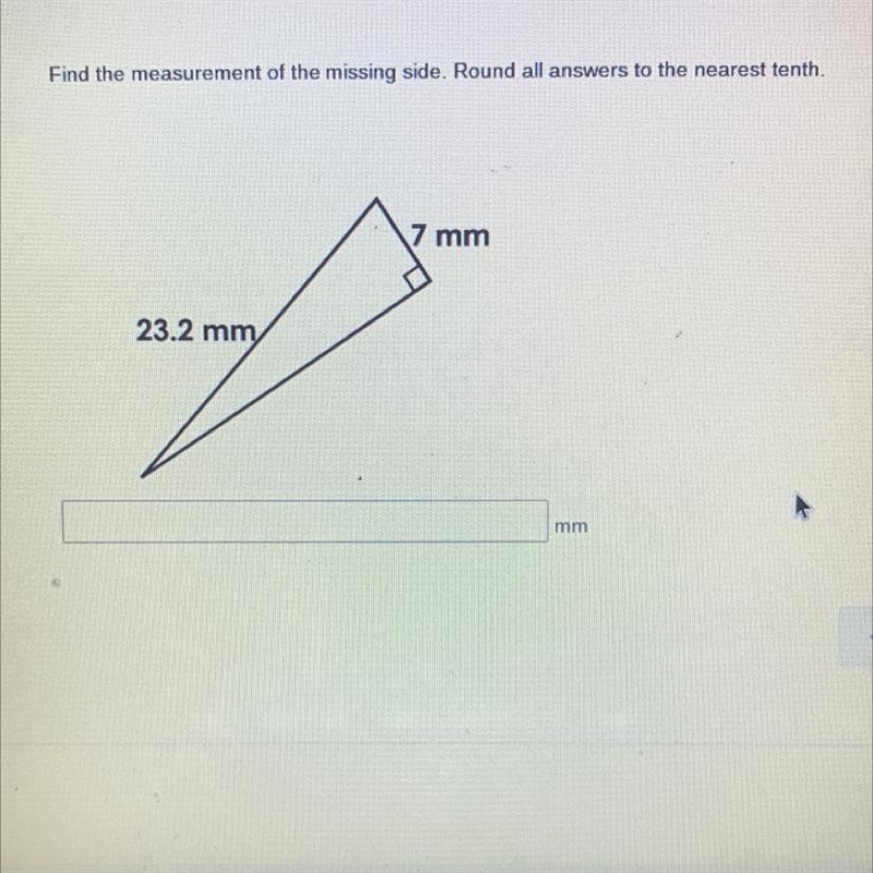 Find the measurement of the missing side. Round all answers to the nearest tenth.-example-1