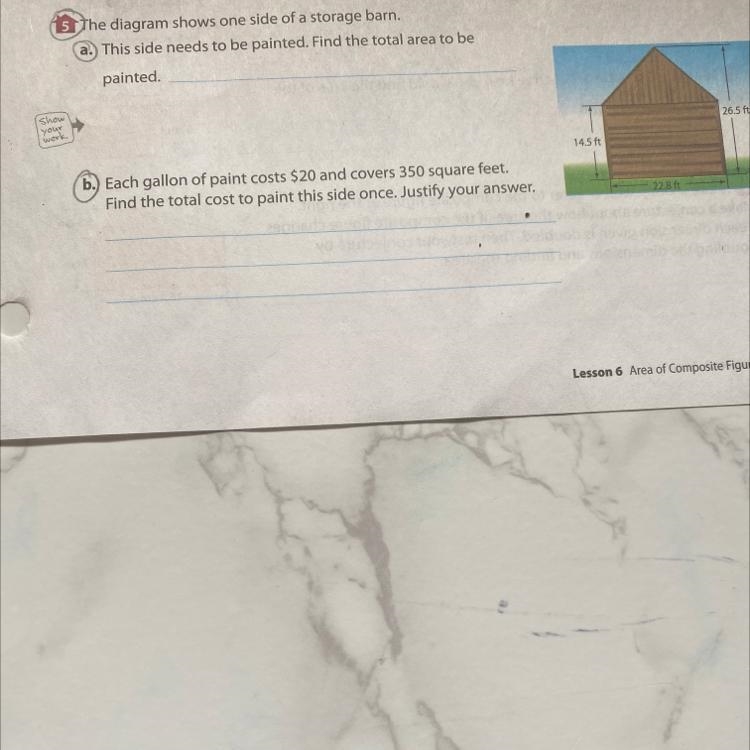 The diagram shows one side of a storage barn. A: This side needs to be painted. Find-example-1