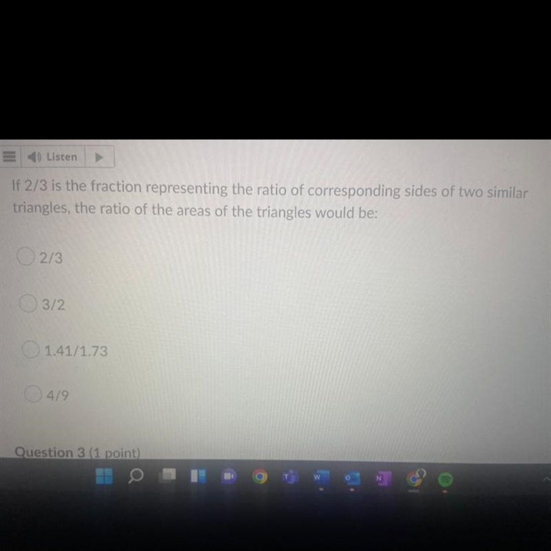 Listen If 2/3 is the fraction representing the ratio of corresponding sides of two-example-1