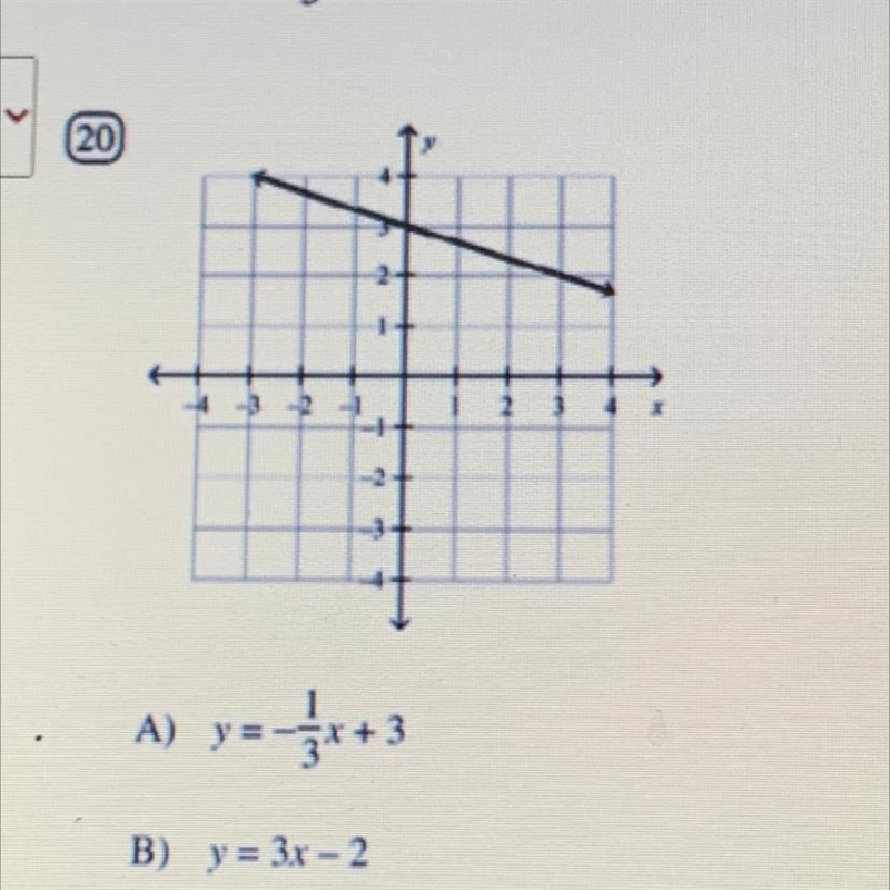 Hurry please! Which linear equation represents the graph? A) Y= -1/3x + 3 B) y = 3x-example-1