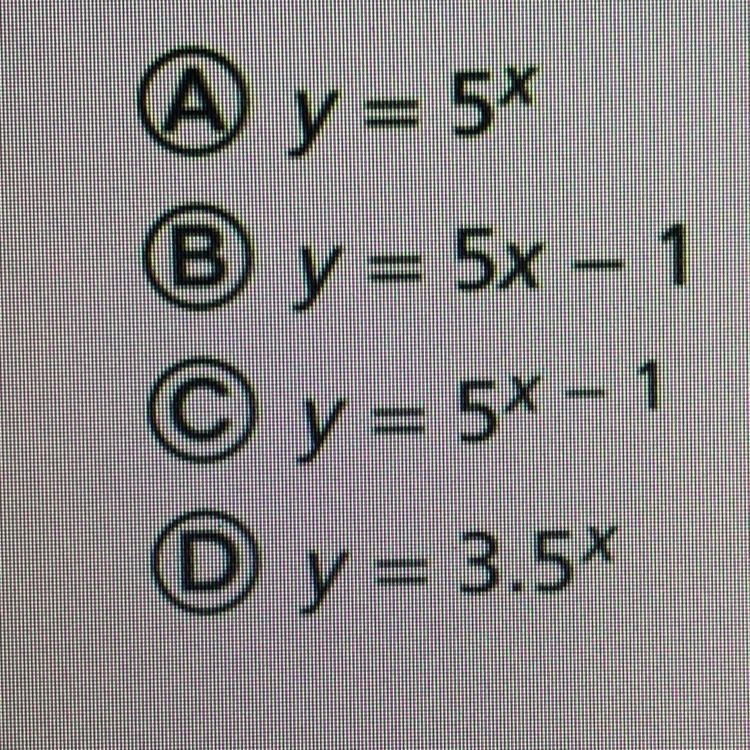 Which of the following is not an exponential function?-example-1