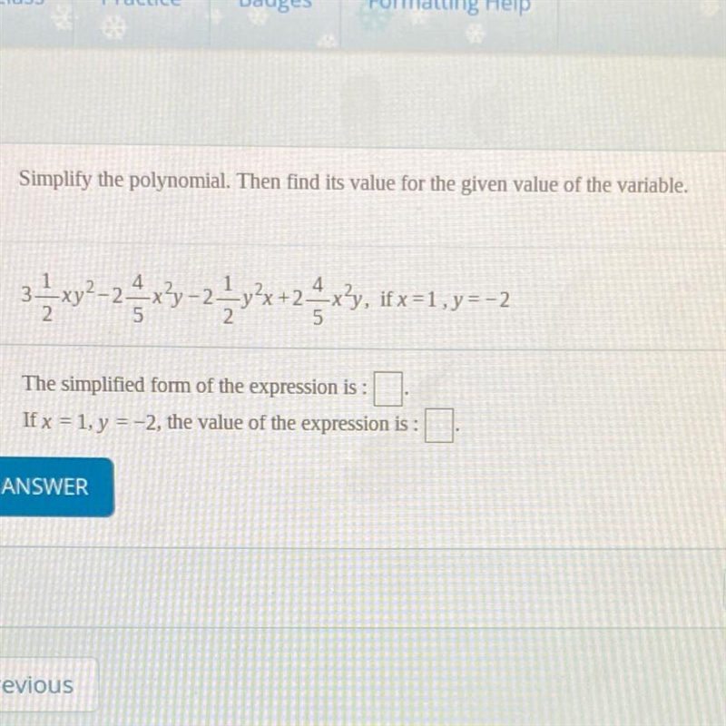 Simplify the polynomial. Then find its value for the given value of the variable. (full-example-1