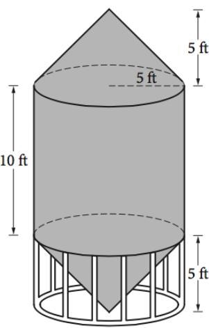 A grain silo is built from two right circular cones and a right circular cylinder-example-1