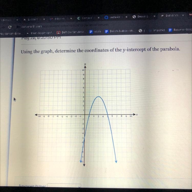 Using the graph, determine the coordinates of the y-intercept of the parabola.-example-1