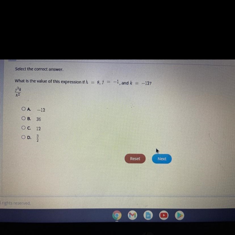 Select the correct answer.What is the value of this expression if h = 8,1 = -1, and-example-1