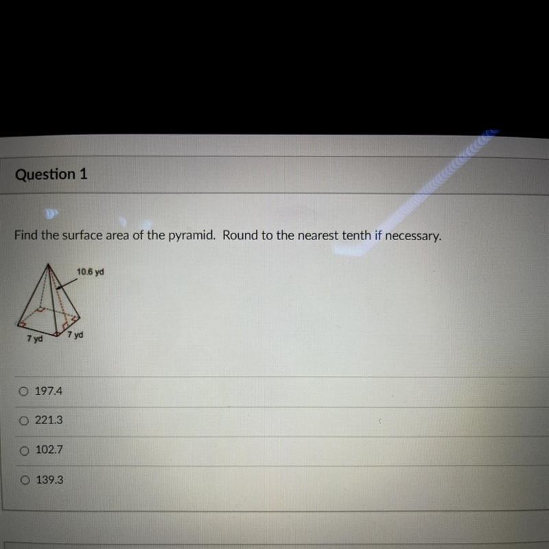 Find the surface area of the pyramid. Round to the nearest tenth if necessary.-example-1