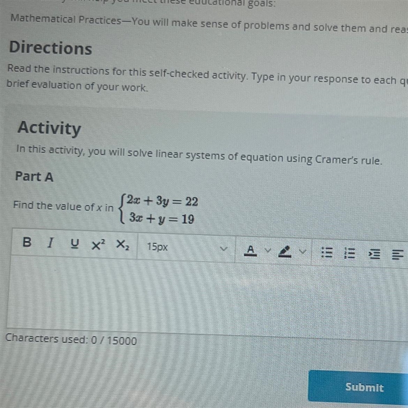 Find the value of x in 2x+3y= 22 3x + y = 19-example-1