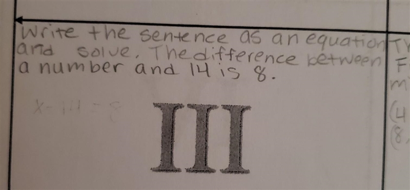 Write the sentence as an equation and solve. *The difference between a number and-example-1