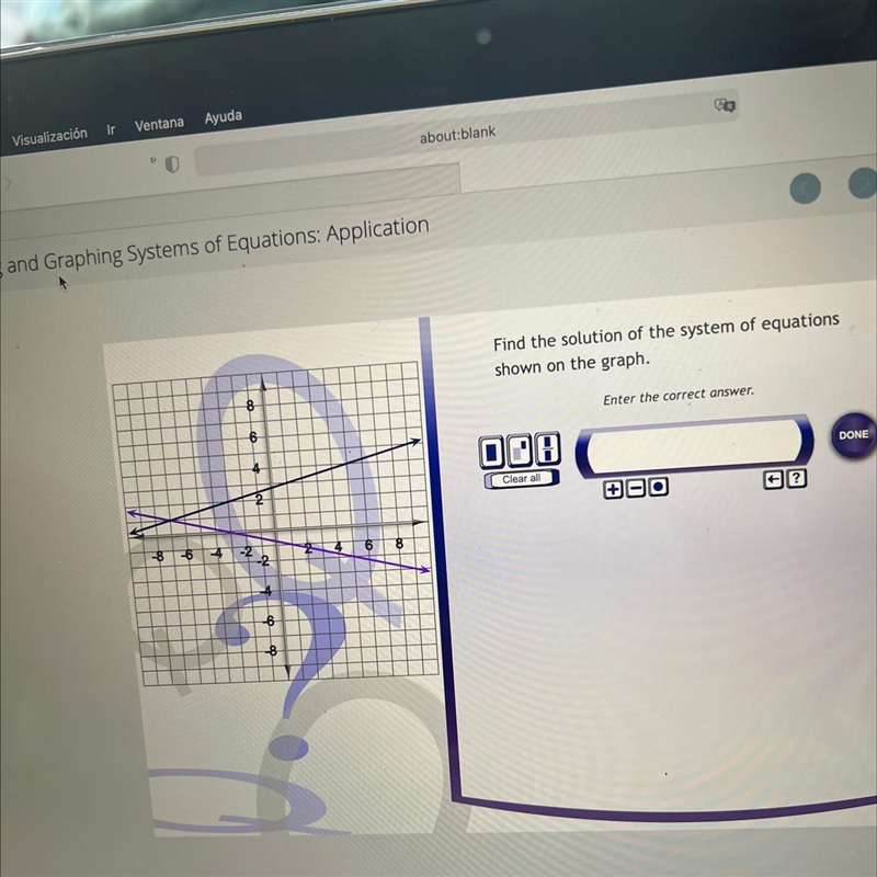 Find the solution of the system of equations shown on the graph-example-1