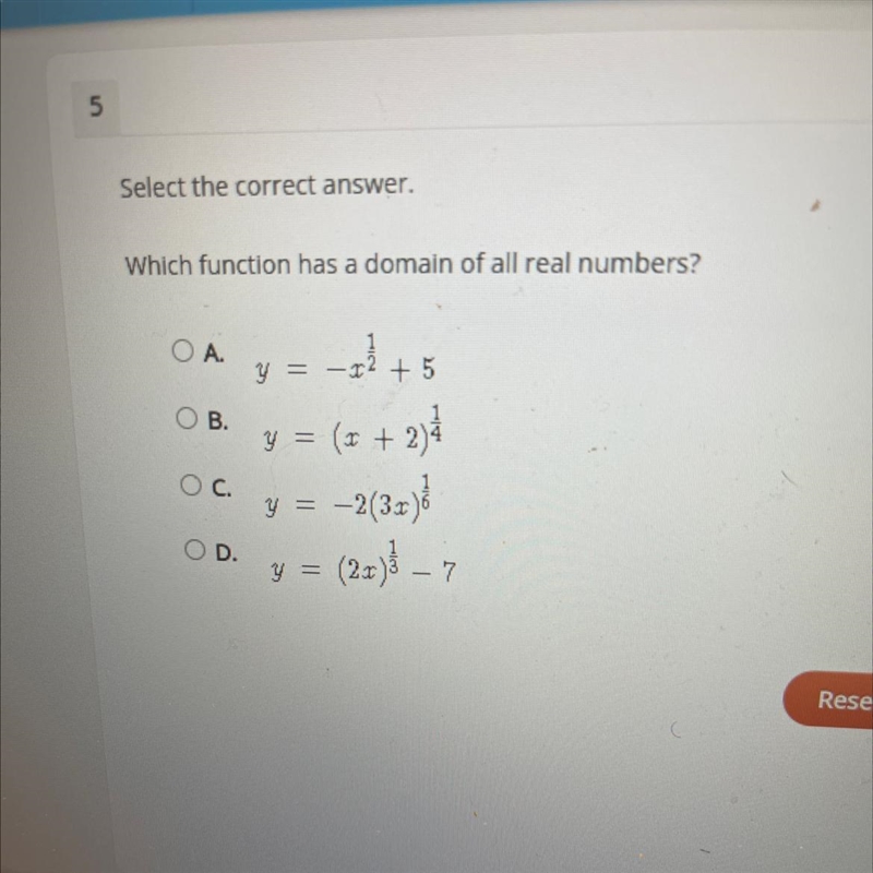 Which function has a domain of all real numbers?-example-1