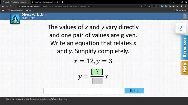 Tha values of x and y vary directly and one pair of values are given. Write an equation-example-1