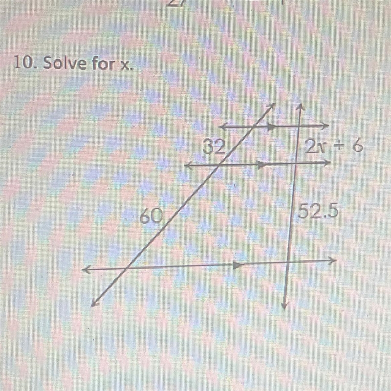 Solve for X Work shown if possible-example-1