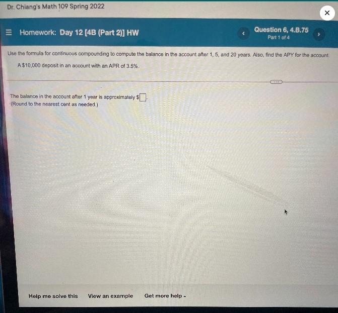 Use the formula for continuous compounding to compute the balance in the account 1, 5, and-example-1