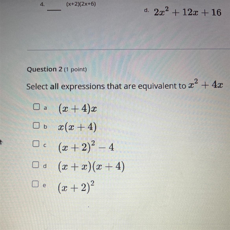 Select all expressions that are equivalent to x^2+ 4x-example-1