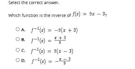 Select the correct answer. Which function is the inverse of ?-example-1