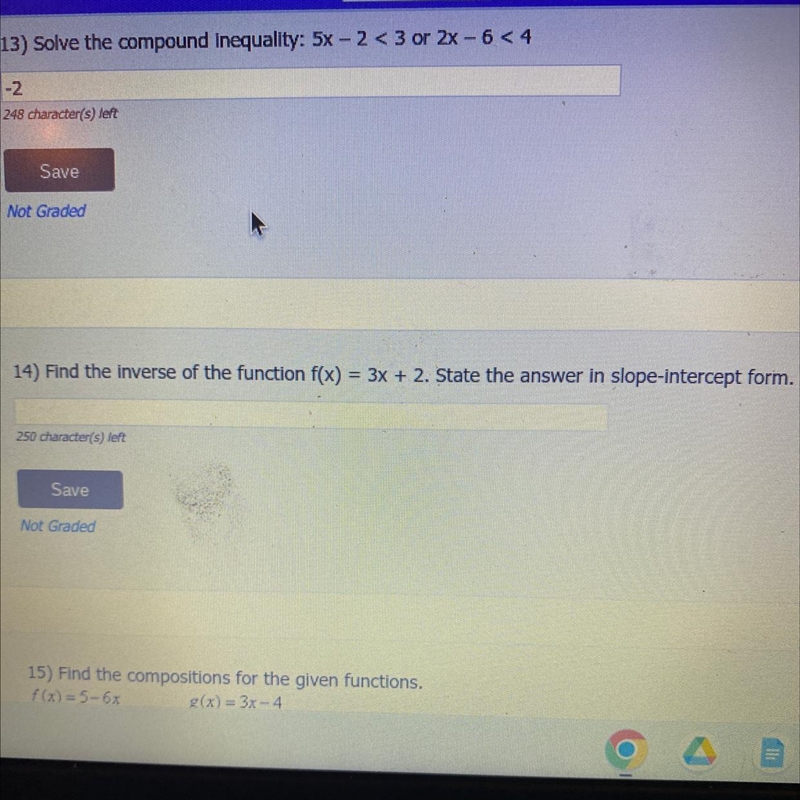 Find the inverse of the function f(x) = 3x + 2. State the answer in slope-intercept-example-1