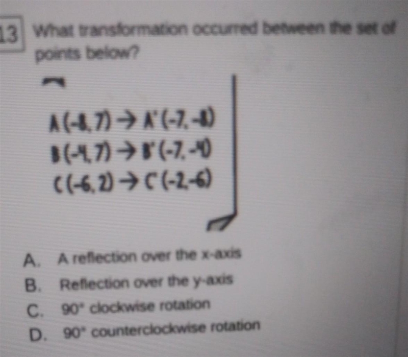 Solve and Notation: 13 What transformation occurred between the set of points below-example-1