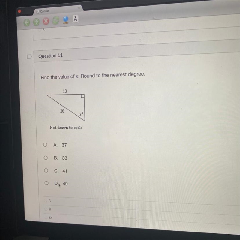 Find the value of x. Round to the nearest degree. 13 * 20 Not drawn to scale to-example-1